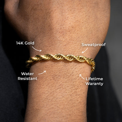 Gold Jewelry -  Mens 14K Gold Solid Rope Bracelet