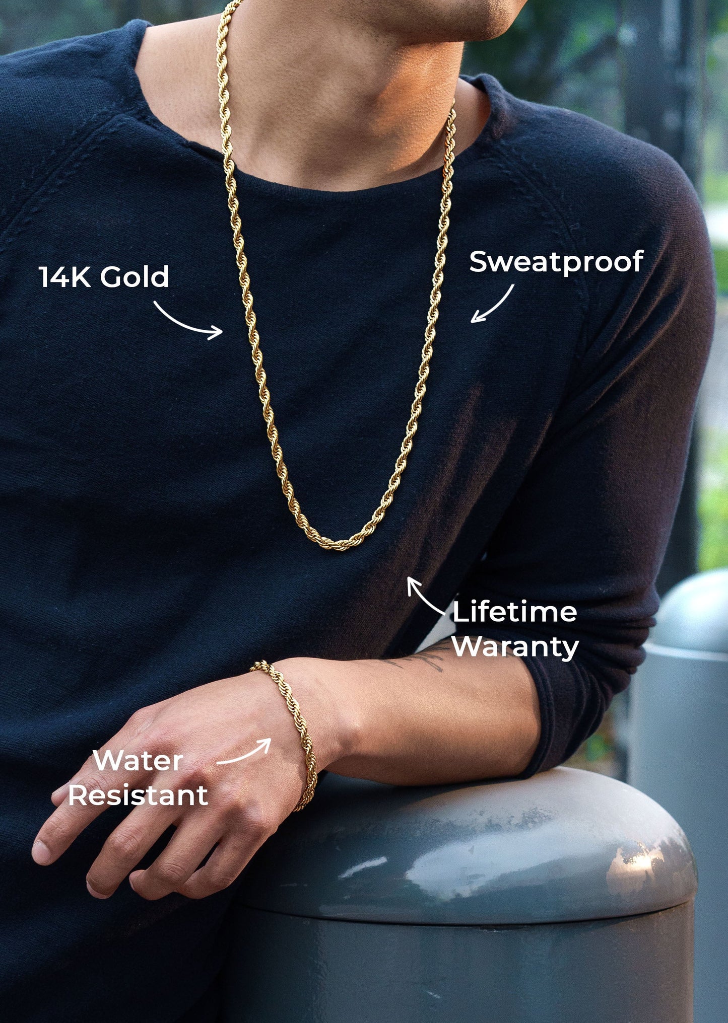 Mens Jewelry - 14K Solid Gold Rope Chain & Bracelet ( 6 Mm )