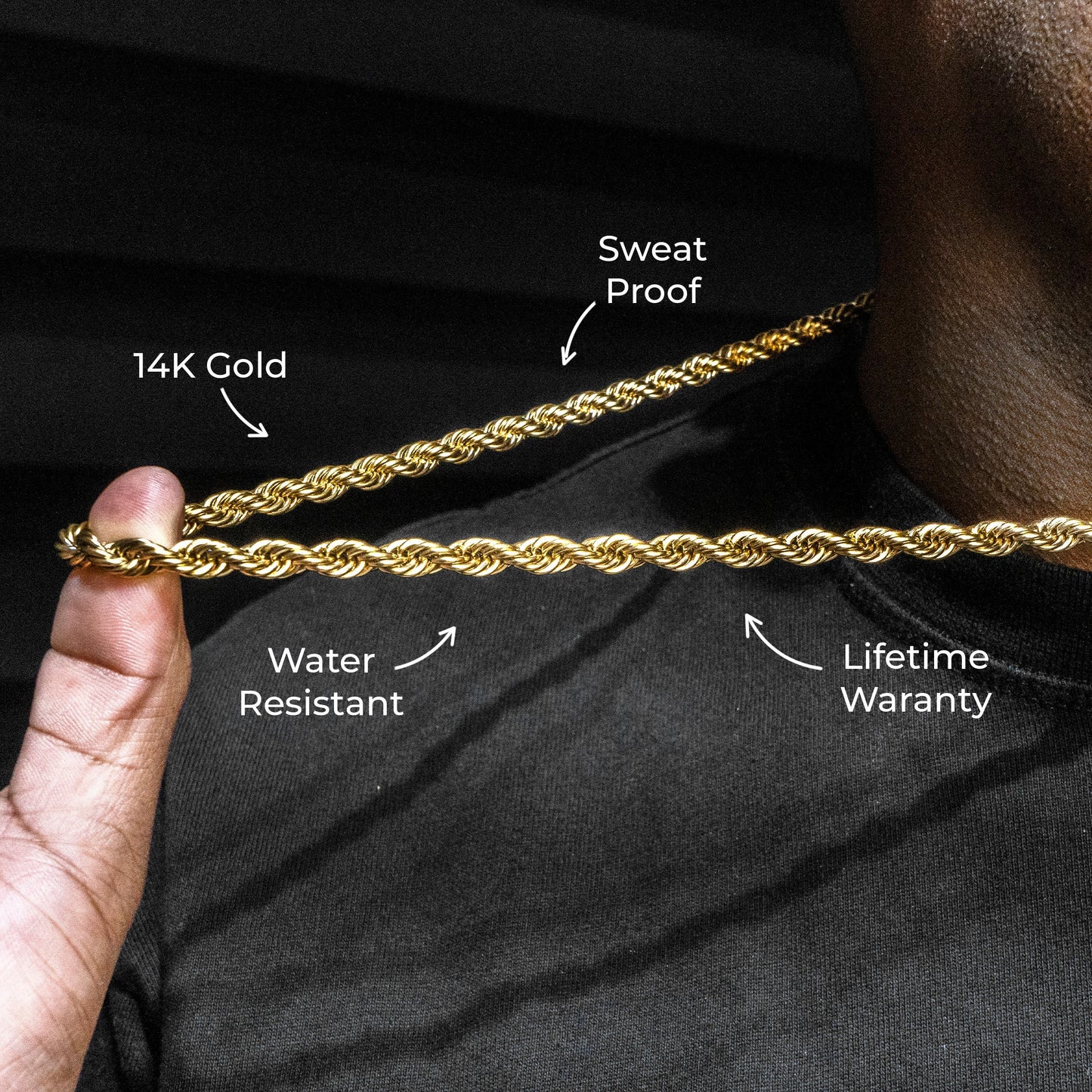 Gold Jewelry -  Mens 14K Gold Chain Solid Rope