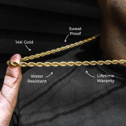 Gold Jewelry -  Mens 14K Gold Chain Solid Rope