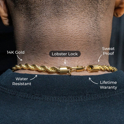 Gold Jewelry -  Mens 14K Gold Chain Solid Rope