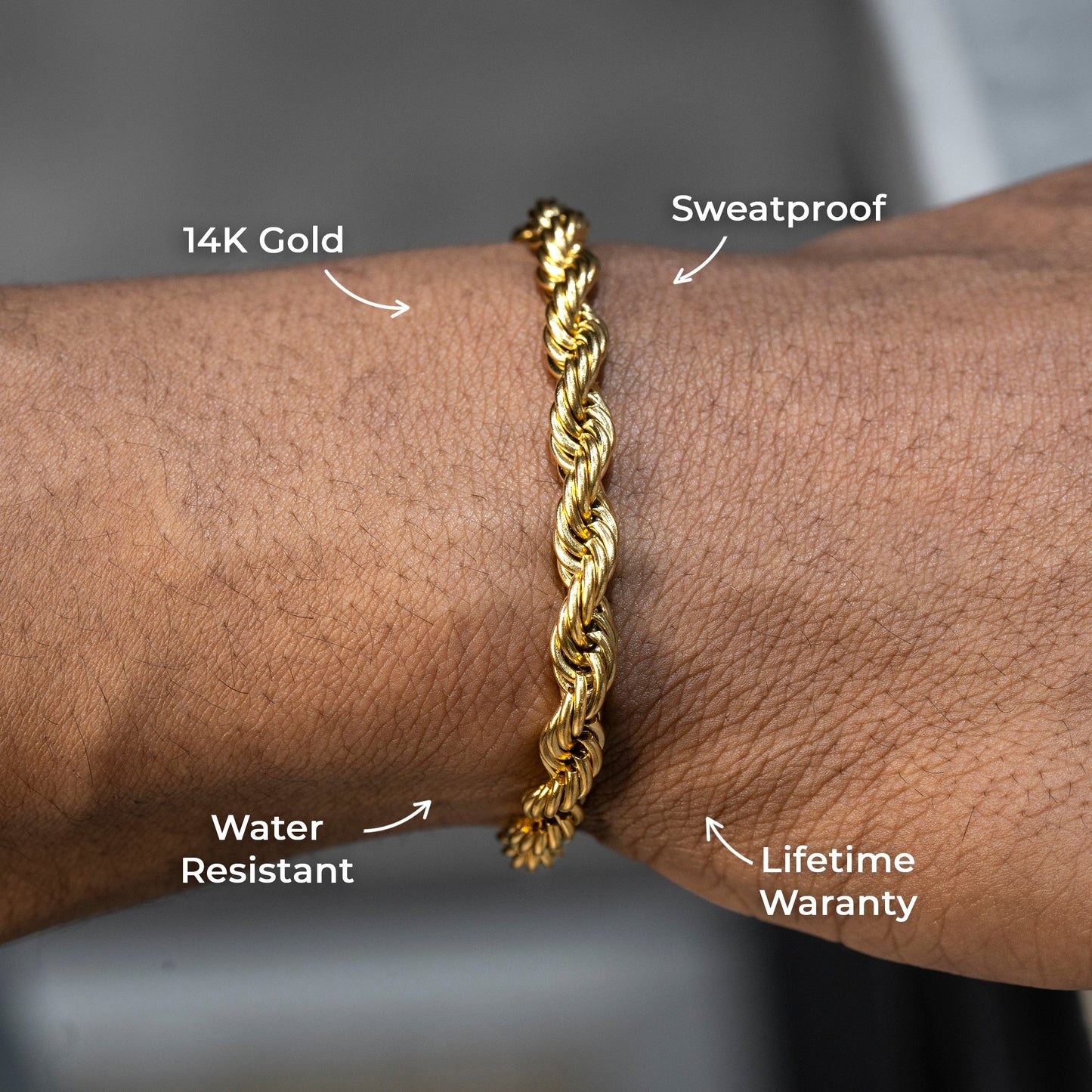 Gold Jewelry -  Mens 14K Gold Solid Rope Bracelet