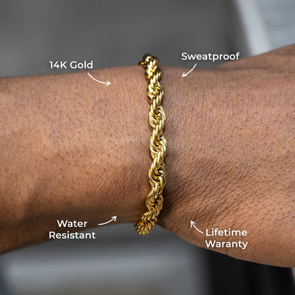 Gold Jewelry -  Mens 14K Gold Solid Rope Bracelet