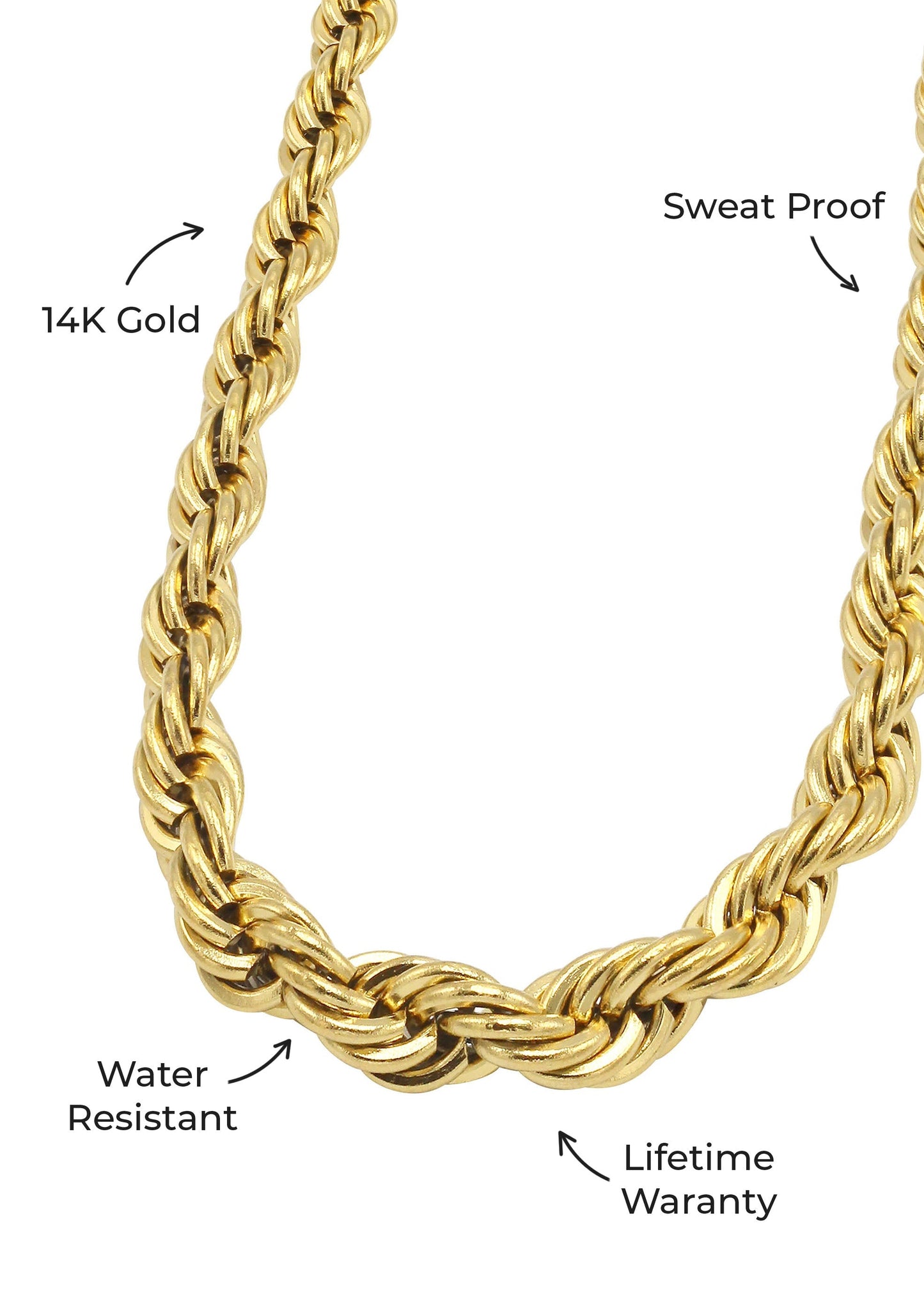 Gold Jewelry -  Mens 14K Gold Chain Solid Rope