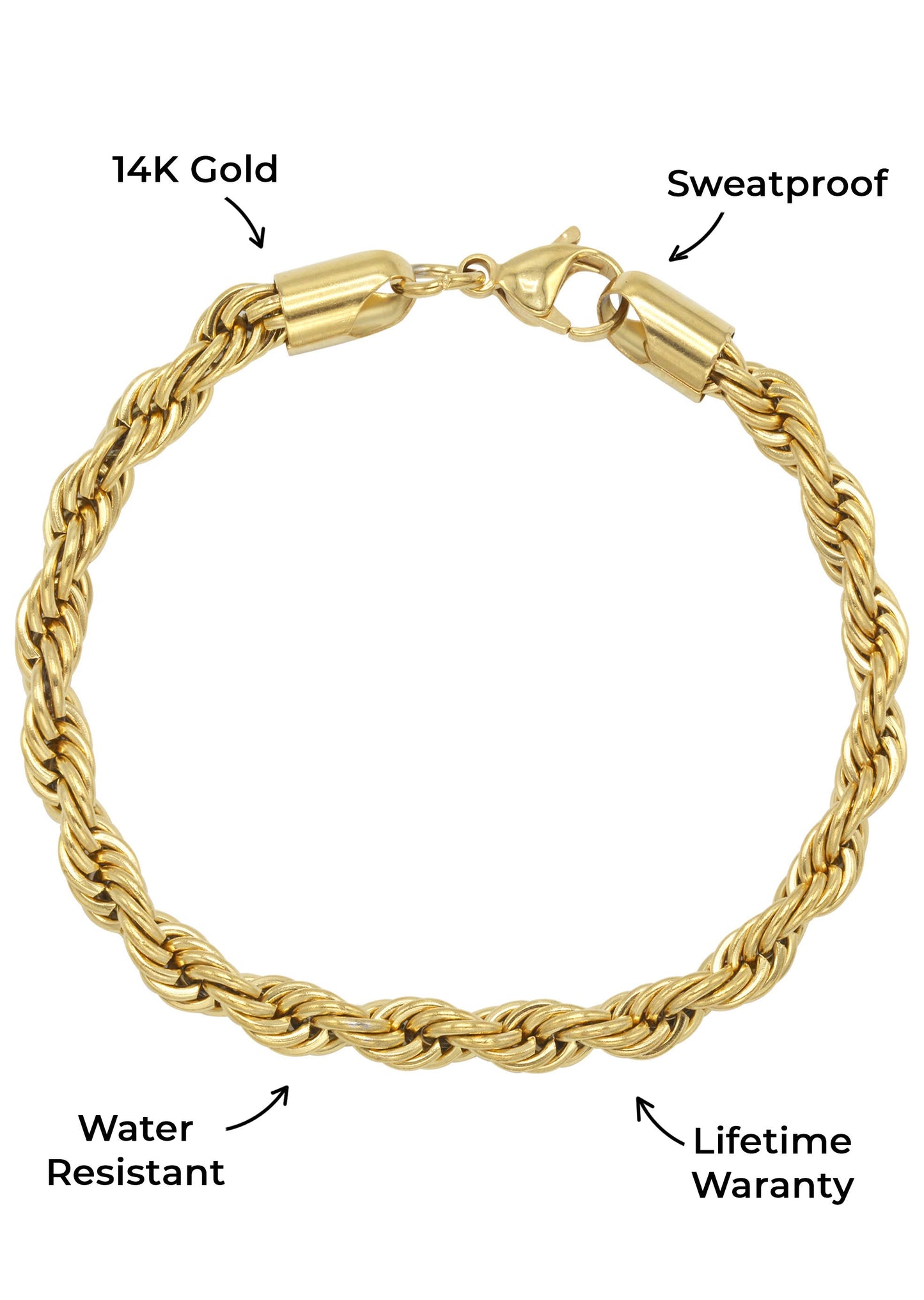 Mens Jewelry - 14K Solid Gold Rope Chain & Bracelet ( 6 Mm )