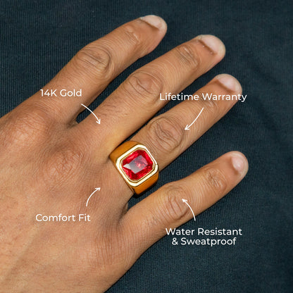 Mens Jewelry - Ruby Gold Pinky Ring | 15 Grams
