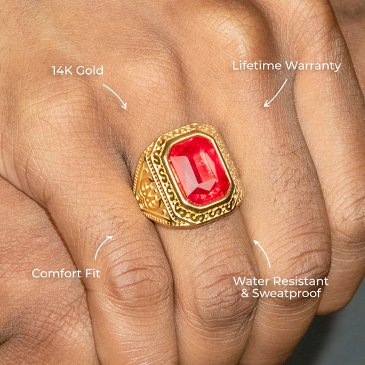 Mens Jewelry - Ruby Gold Pinky Ring | 15 Grams