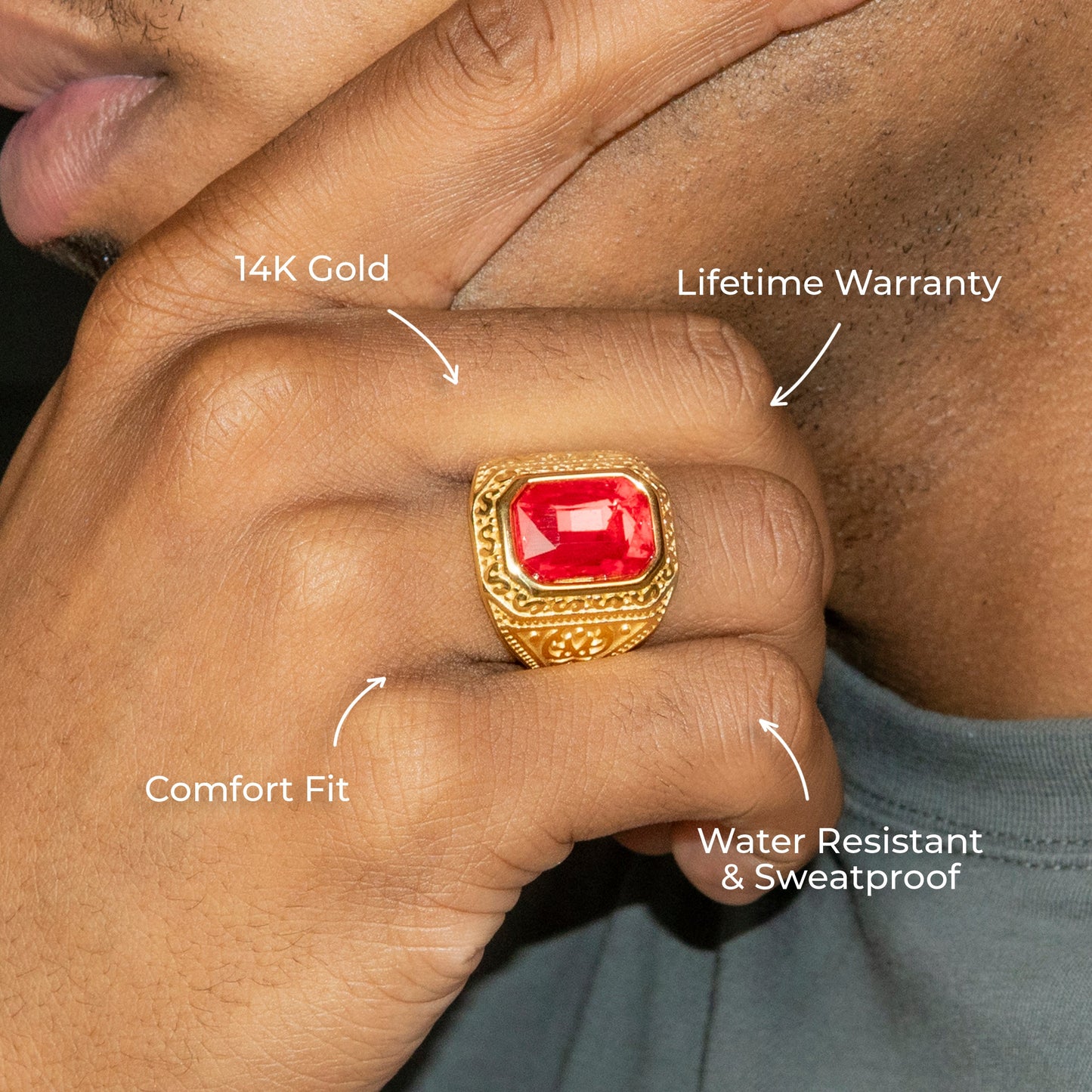 Mens Jewelry - Ruby Gold Pinky Ring | 15 Grams