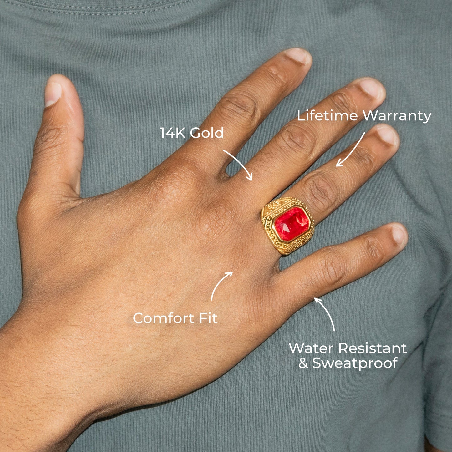 Mens Jewelry - Ruby Gold Pinky Ring | 15 Grams