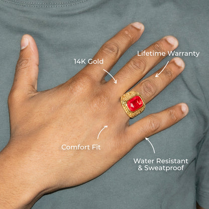 Mens Jewelry - Ruby Gold Pinky Ring | 15 Grams