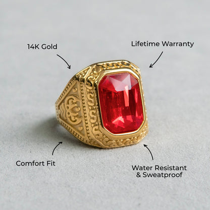Mens Jewelry - Ruby Gold Pinky Ring | 15 Grams