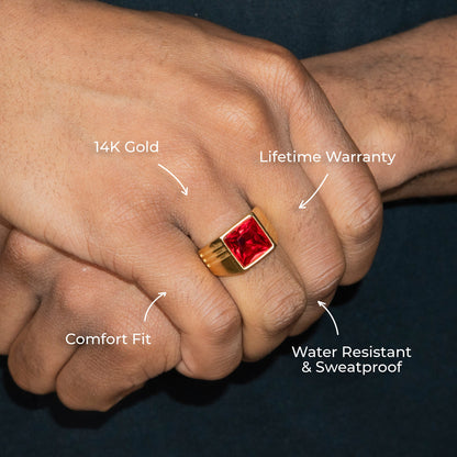 Mens Jewelry - Ruby Gold Pinky Ring | 11 Grams