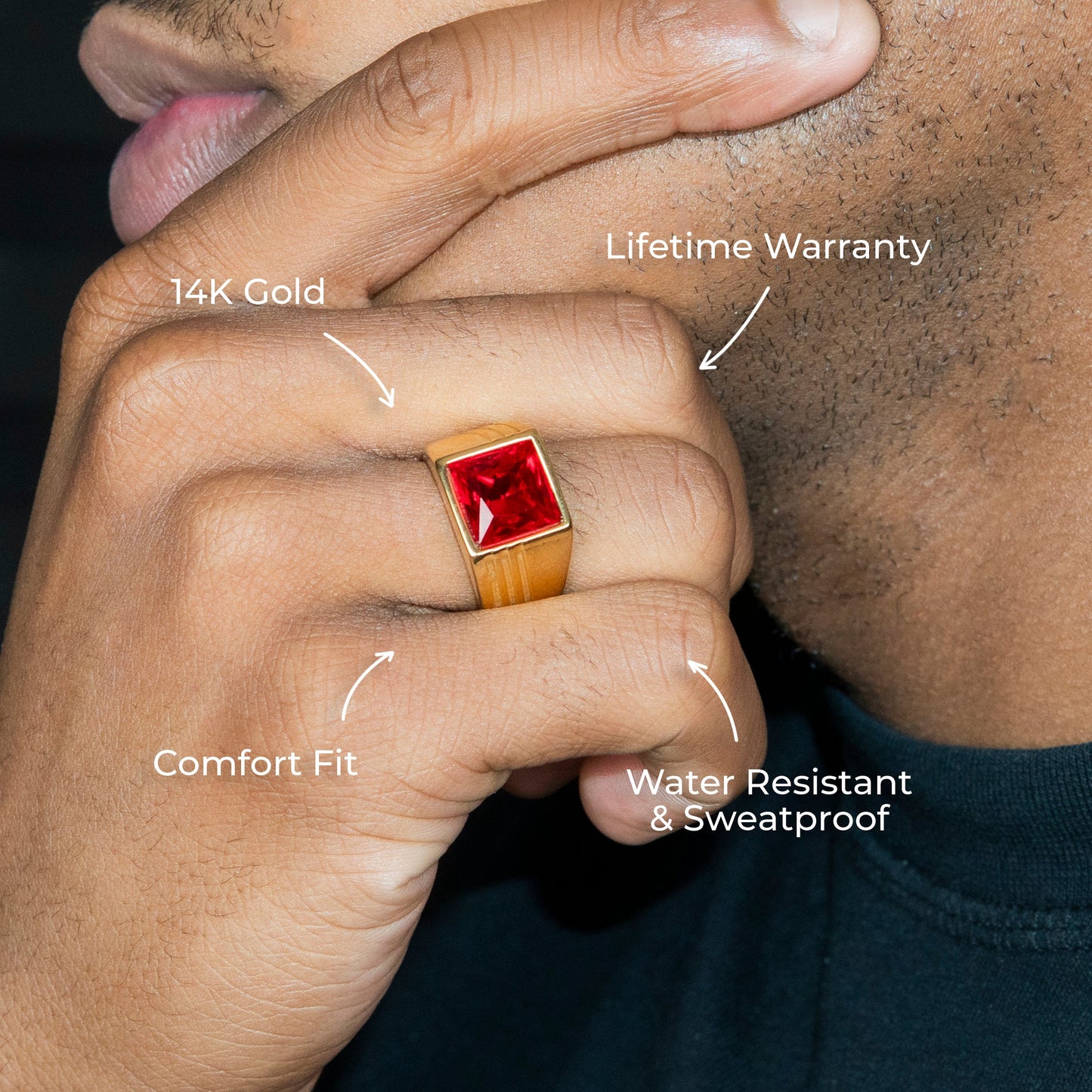 Mens Jewelry - Ruby Gold Pinky Ring | 11 Grams