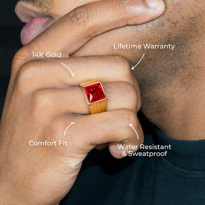 Mens Jewelry - Ruby Gold Pinky Ring | 11 Grams