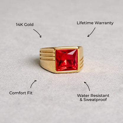 Mens Jewelry - Ruby Gold Pinky Ring | 11 Grams