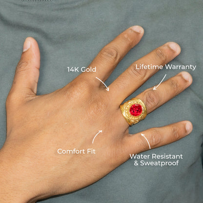 Mens Jewelry - Ruby Gold Pinky Ring | 12 Grams