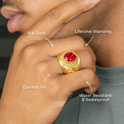 Mens Jewelry - Ruby Gold Pinky Ring | 12 Grams