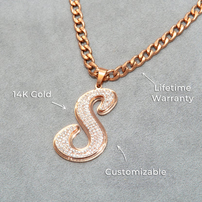 Women Jewelry - Rose Gold Initial Iced Out VVS Necklace | Style # 47