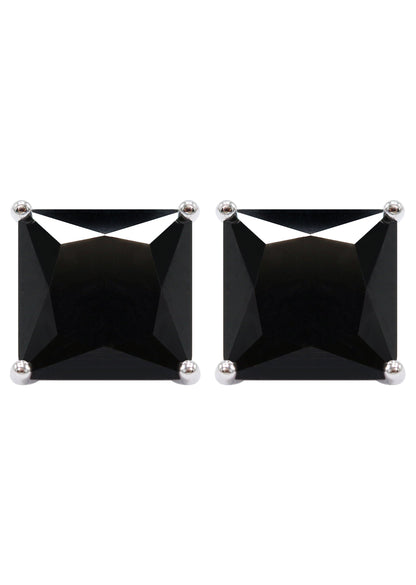 Mens Jewelry - Silver Square Black Iced Out VVS Stud Earrings for Men | Appx. 2.5 Grams