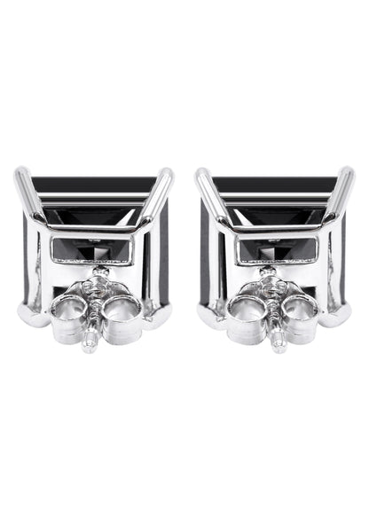 Mens Jewelry - Silver Square Black Iced Out VVS Stud Earrings for Men | Appx. 2.5 Grams