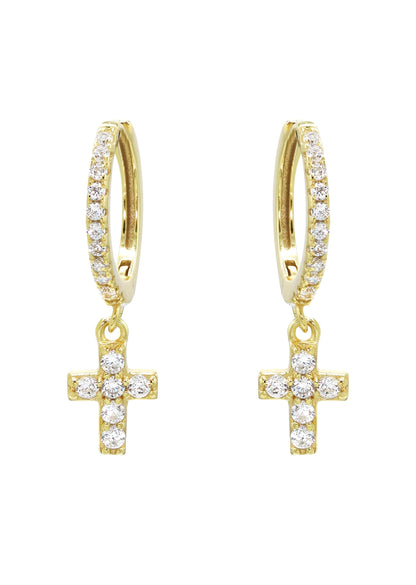 Mens Jewelry - Gold Cross Iced Out VVS Hoop Earrings for Men | Appx. 1.3 Grams