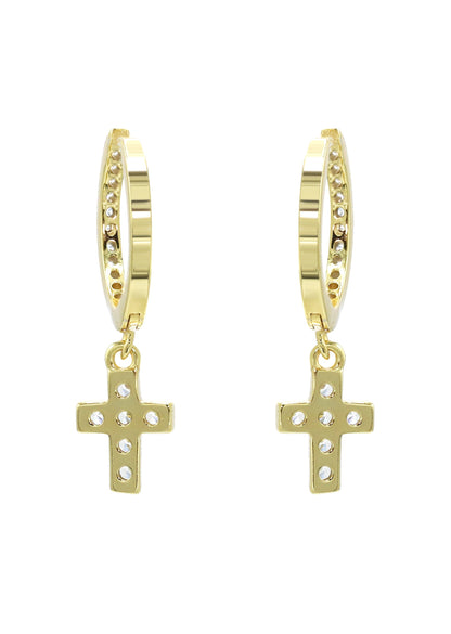 Mens Jewelry - Gold Cross Iced Out VVS Hoop Earrings for Men | Appx. 1.3 Grams