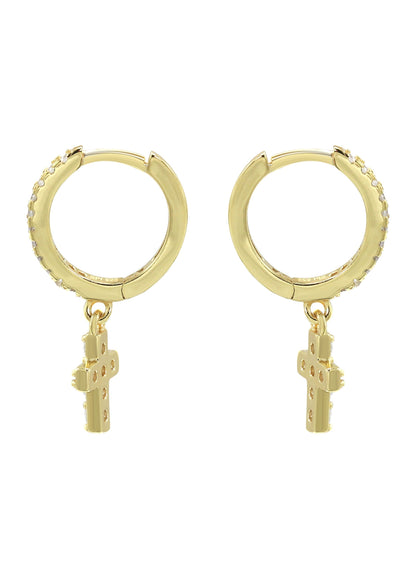 Mens Jewelry - Gold Cross Iced Out VVS Hoop Earrings for Men | Appx. 1.3 Grams