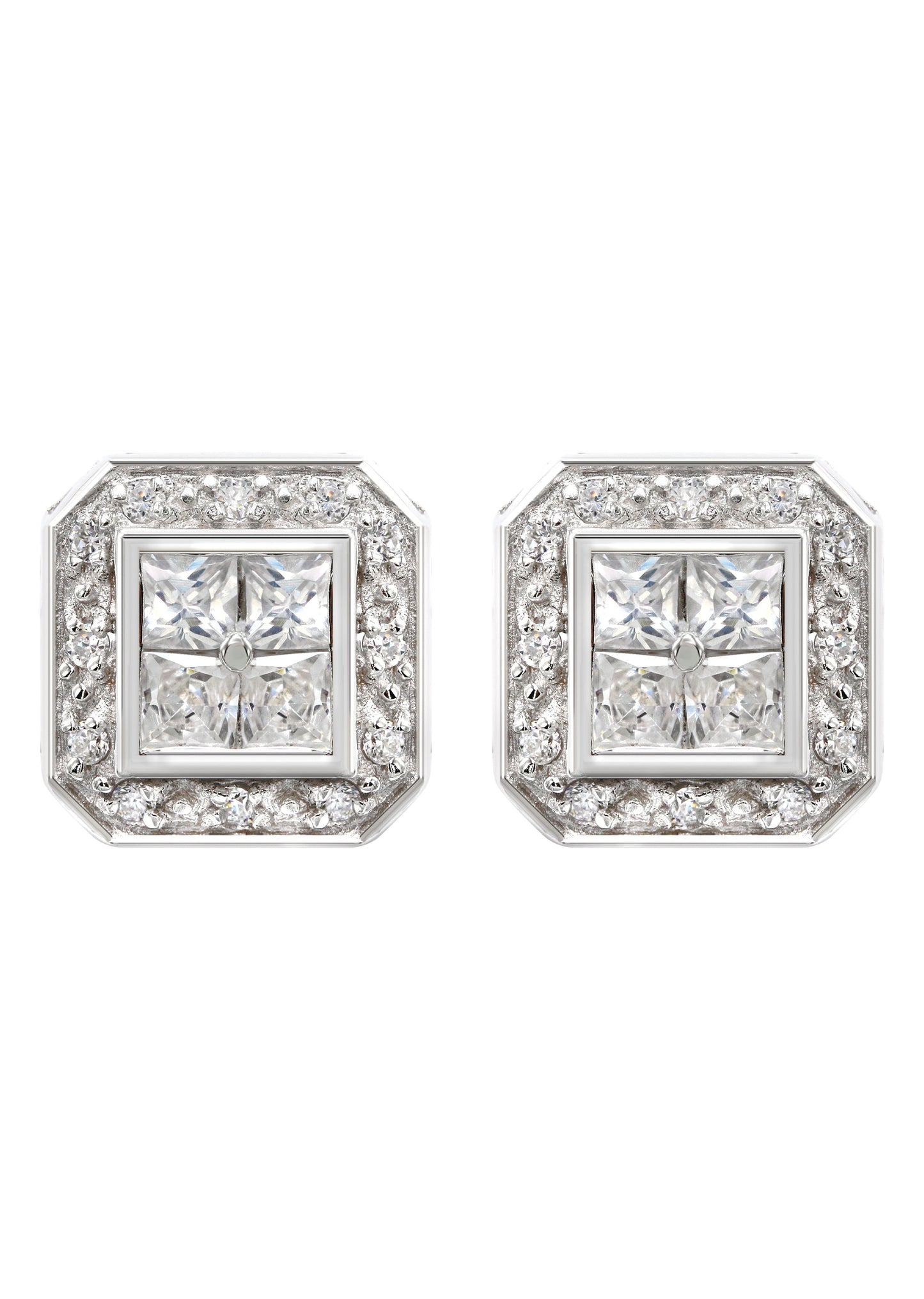 Mens Jewelry - Silver Square Halo Iced Out VVS Stud Earrings for Men | Appx. 5 Grams