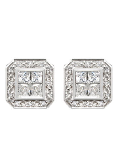 Mens Jewelry - Silver Square Halo Iced Out VVS Stud Earrings for Men | Appx. 5 Grams