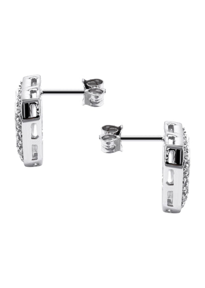 Mens Jewelry - Silver Square Halo Iced Out VVS Stud Earrings for Men | Appx. 5 Grams