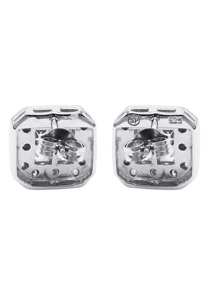 Mens Jewelry - Silver Square Halo Iced Out VVS Stud Earrings for Men | Appx. 5 Grams