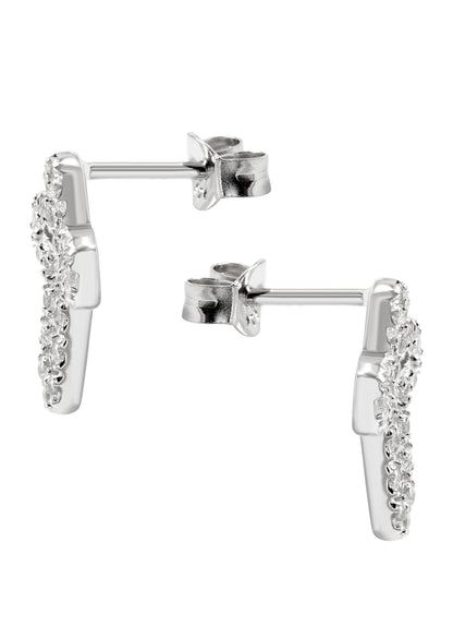 Mens Jewelry - Silver Open Cross Iced Out VVS Stud Earrings for Men | Appx. 2 Grams