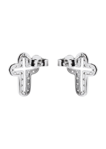 Mens Jewelry - Silver Open Cross Iced Out VVS Stud Earrings for Men | Appx. 2 Grams