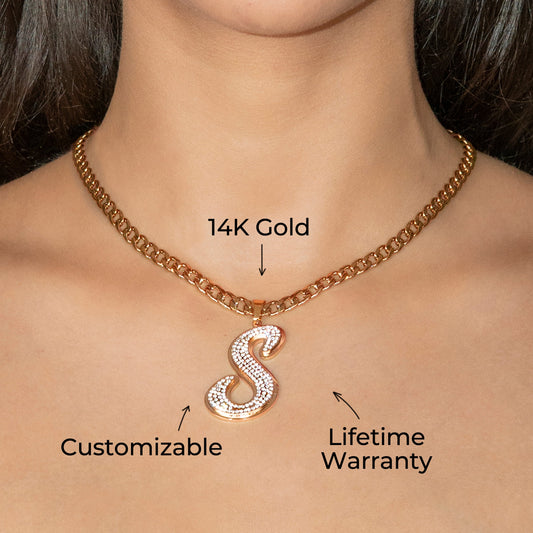 Women Jewelry - Rose Gold Initial Iced Out VVS Necklace | Style # 47