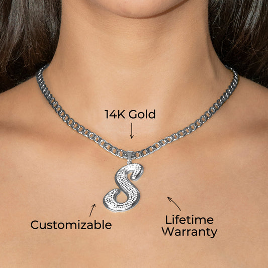 Women Jewelry - White Gold Initial Iced Out VVS Necklace | Style # 47