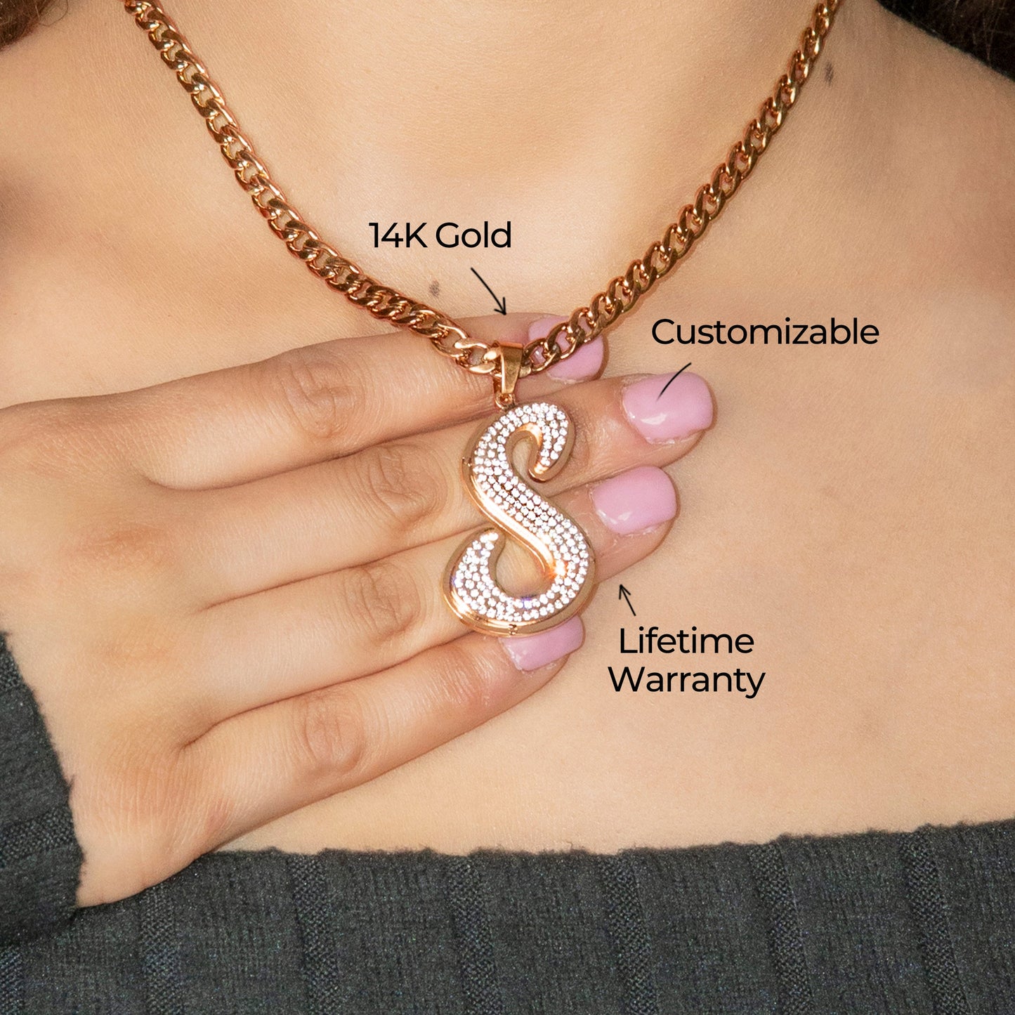 Women Jewelry - Rose Gold Initial Iced Out VVS Necklace | Style # 47