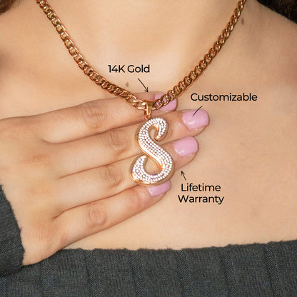 Women Jewelry - Rose Gold Initial Iced Out VVS Necklace | Style # 47
