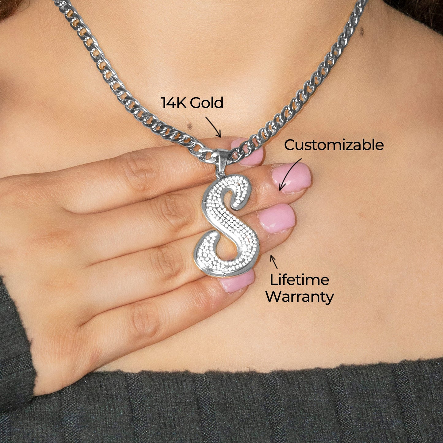 Women Jewelry - White Gold Initial Iced Out VVS Necklace | Style # 47