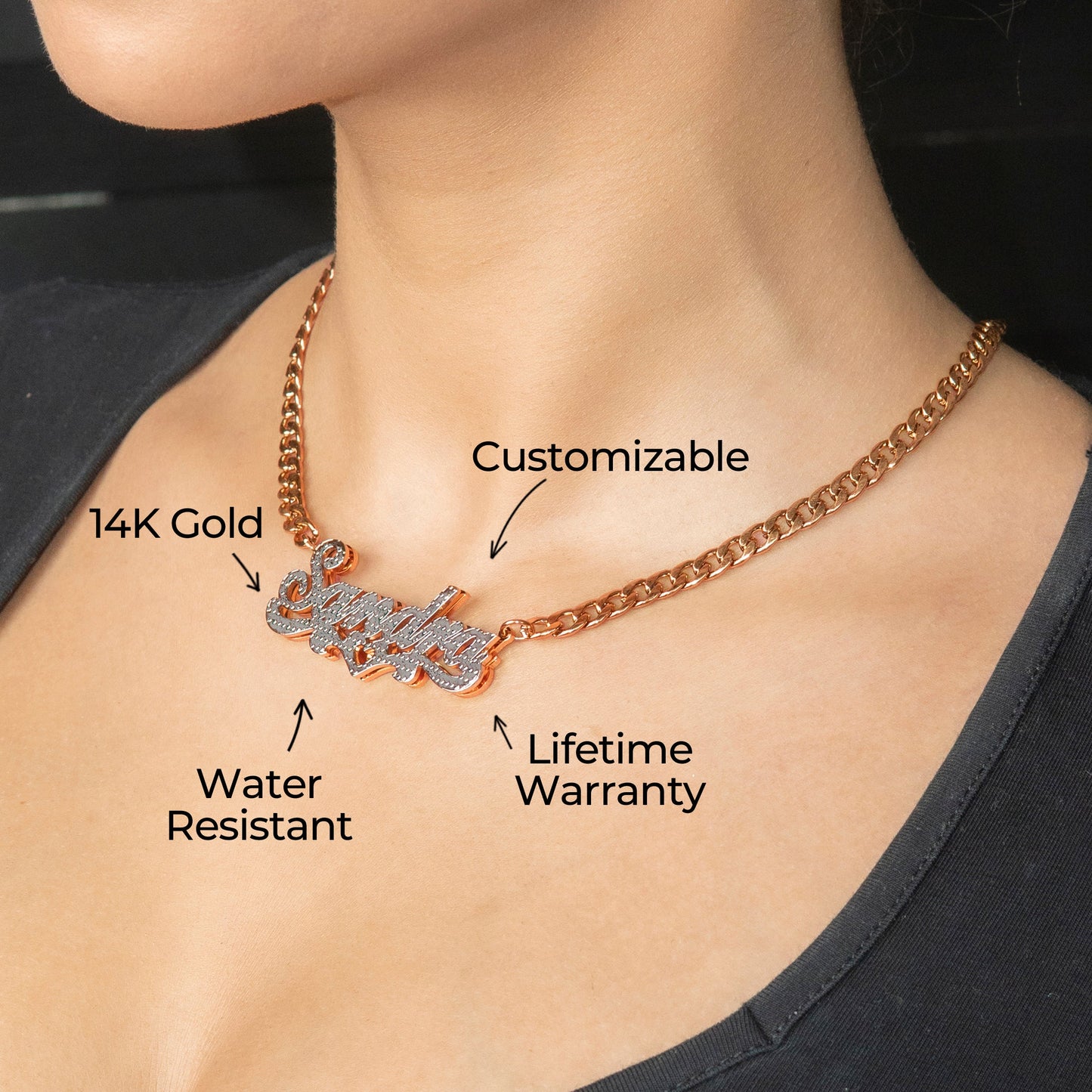 Women Jewelry - Rose Gold Name Necklace | Style # N20