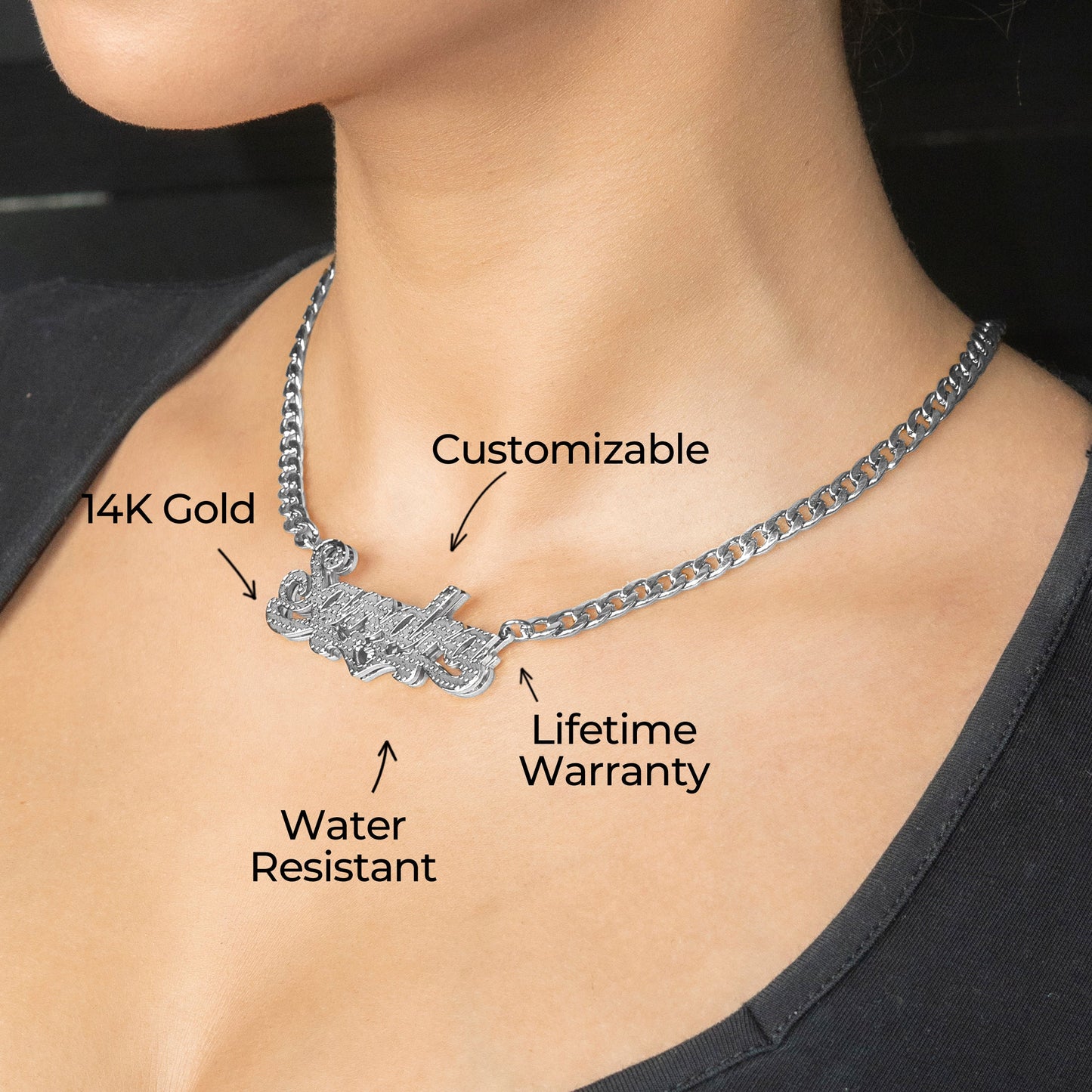 Women Jewelry - White Gold Name Necklace | Style # N20