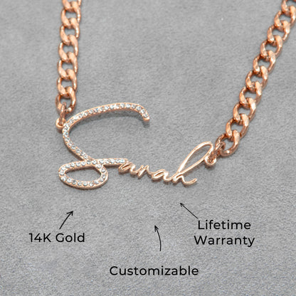 Women Jewelry - Rose Gold Iced Out VVS Name Necklace | Style # N45