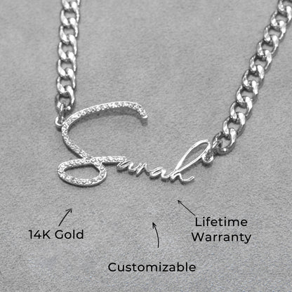 Women Jewelry - White Gold Iced Out VVS Name Necklace | Style # N45