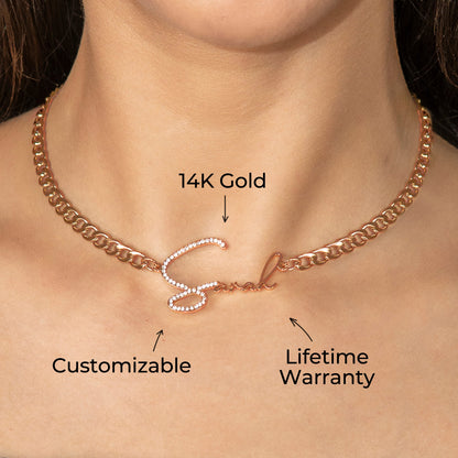 Women Jewelry - Rose Gold Iced Out VVS Name Necklace | Style # N45
