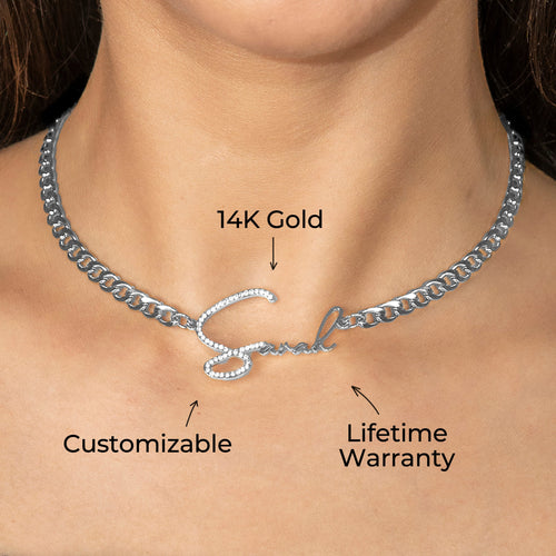 Women Jewelry - White Gold Iced Out VVS Name Necklace | Style # N45