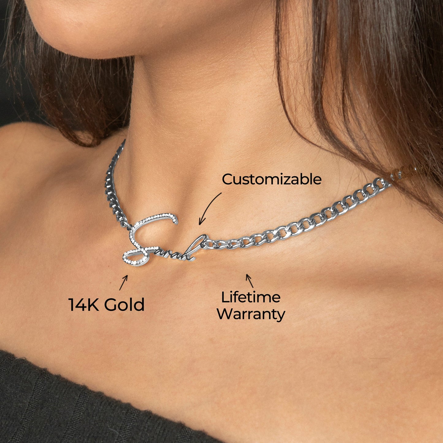 Women Jewelry - White Gold Iced Out VVS Name Necklace | Style # N45