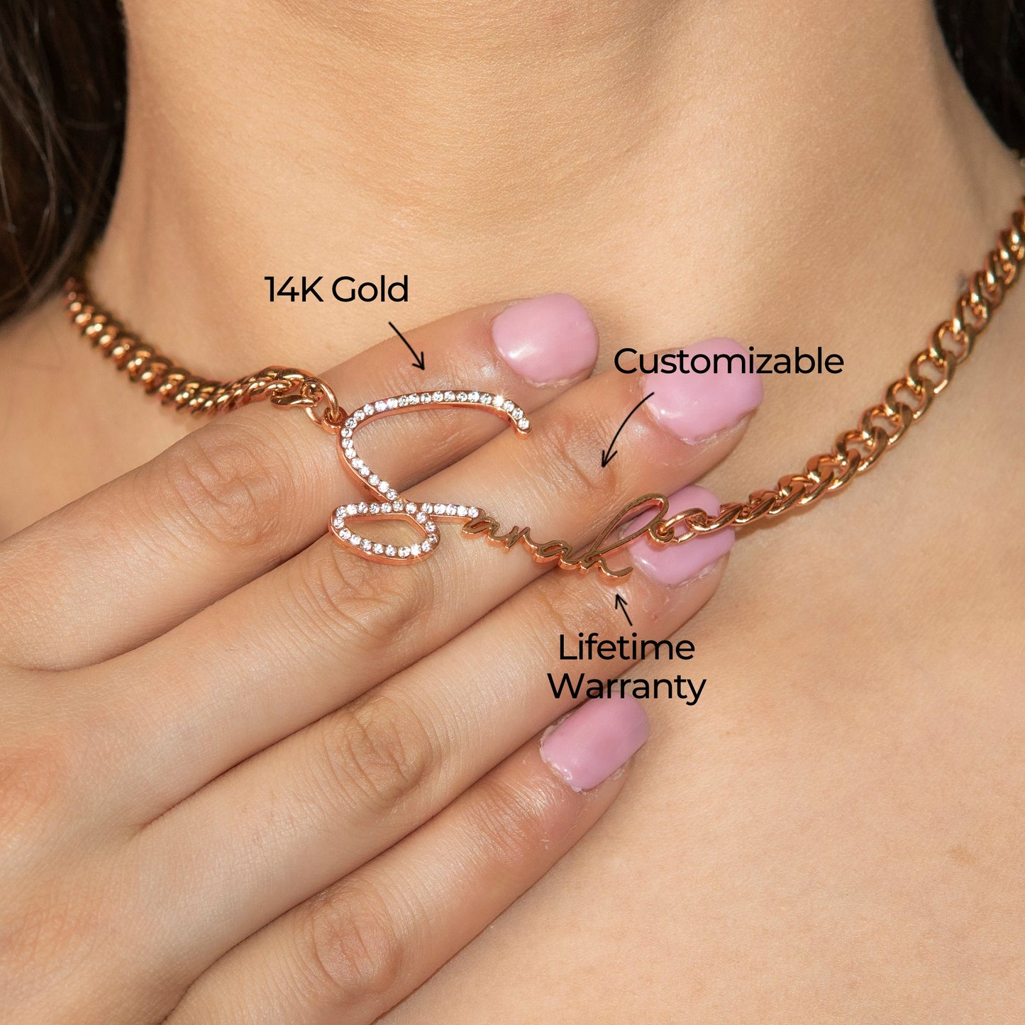 Women Jewelry - Rose Gold Iced Out VVS Name Necklace | Style # N45