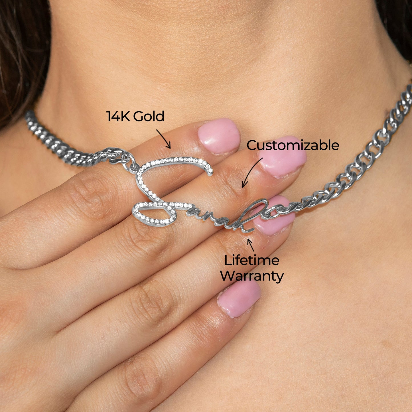 Women Jewelry - White Gold Iced Out VVS Name Necklace | Style # N45