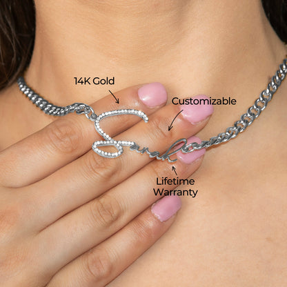 Women Jewelry - White Gold Iced Out VVS Name Necklace | Style # N45