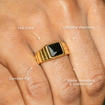 Mens Jewelry - Onyx Gold Pinky Ring | 9 Grams