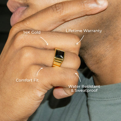 Mens Jewelry - Onyx Gold Pinky Ring | 9 Grams